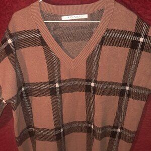 Max  Ladies Beautiful Plaid Block Sweater 3/4 Sleeves Soft Knit Gorgeous large